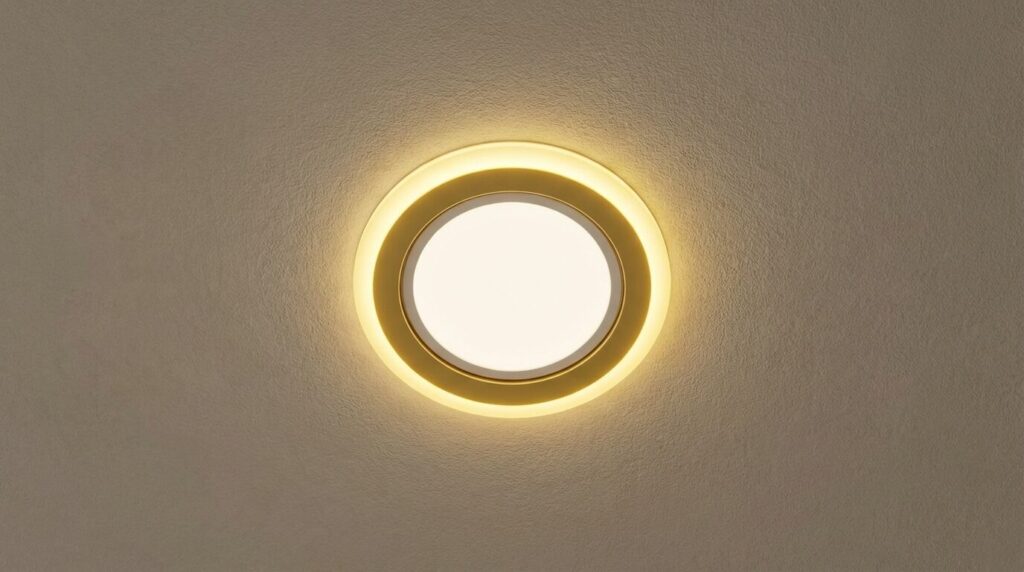 ダウンライト一体型の天井照明を下から見上げた状態